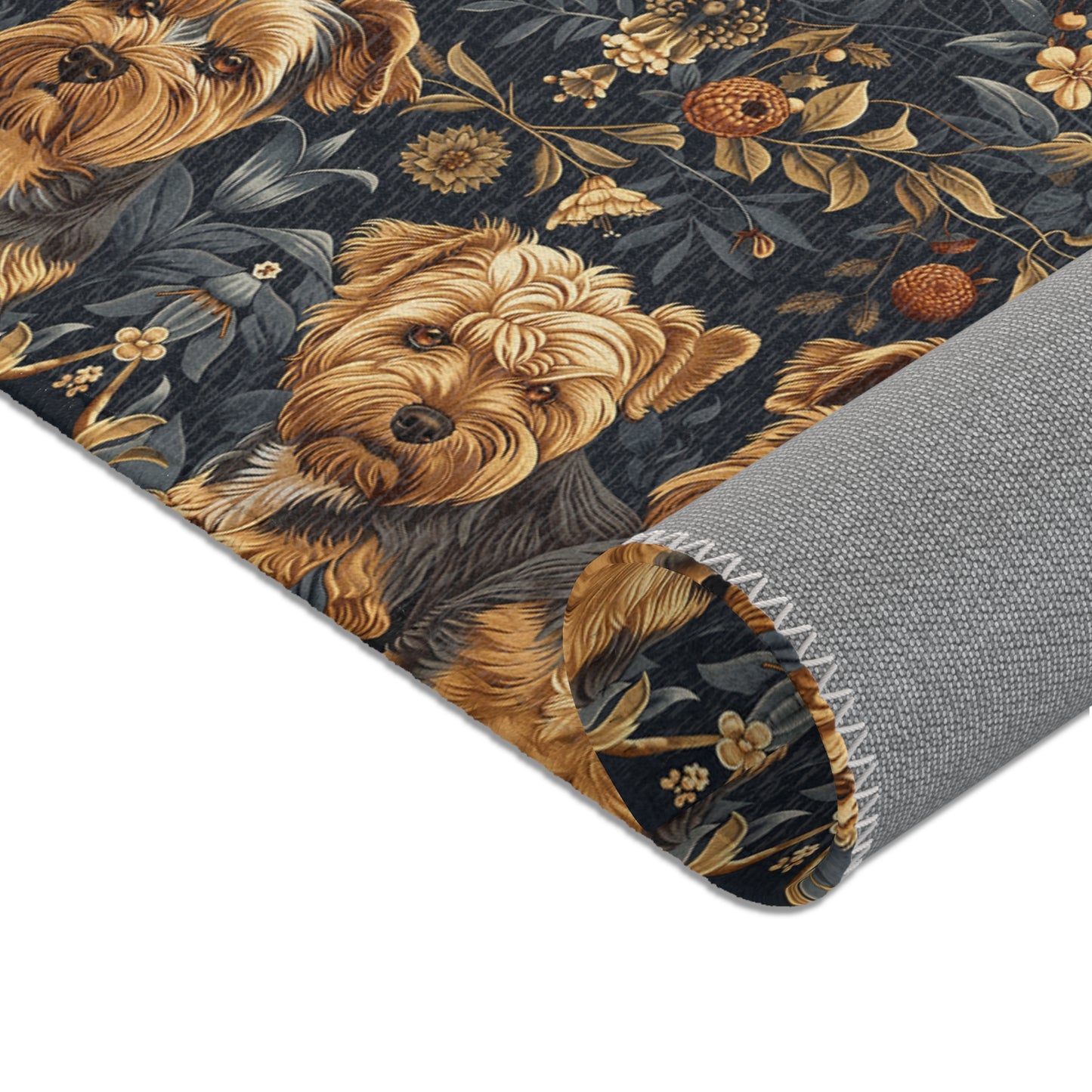 Regal Yorkies: A William Morris-Inspired Tapestry Rug