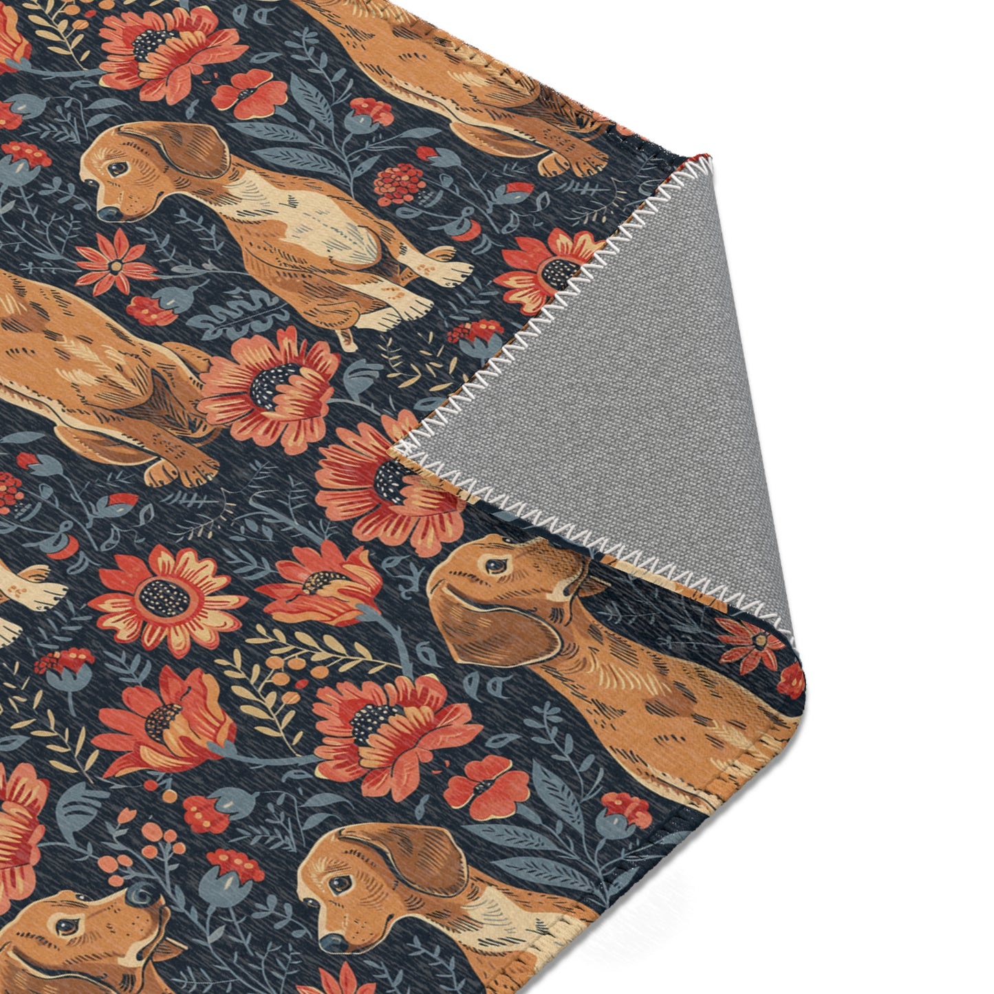 Dachshund Heritage - William Morris Inspired Area Rug