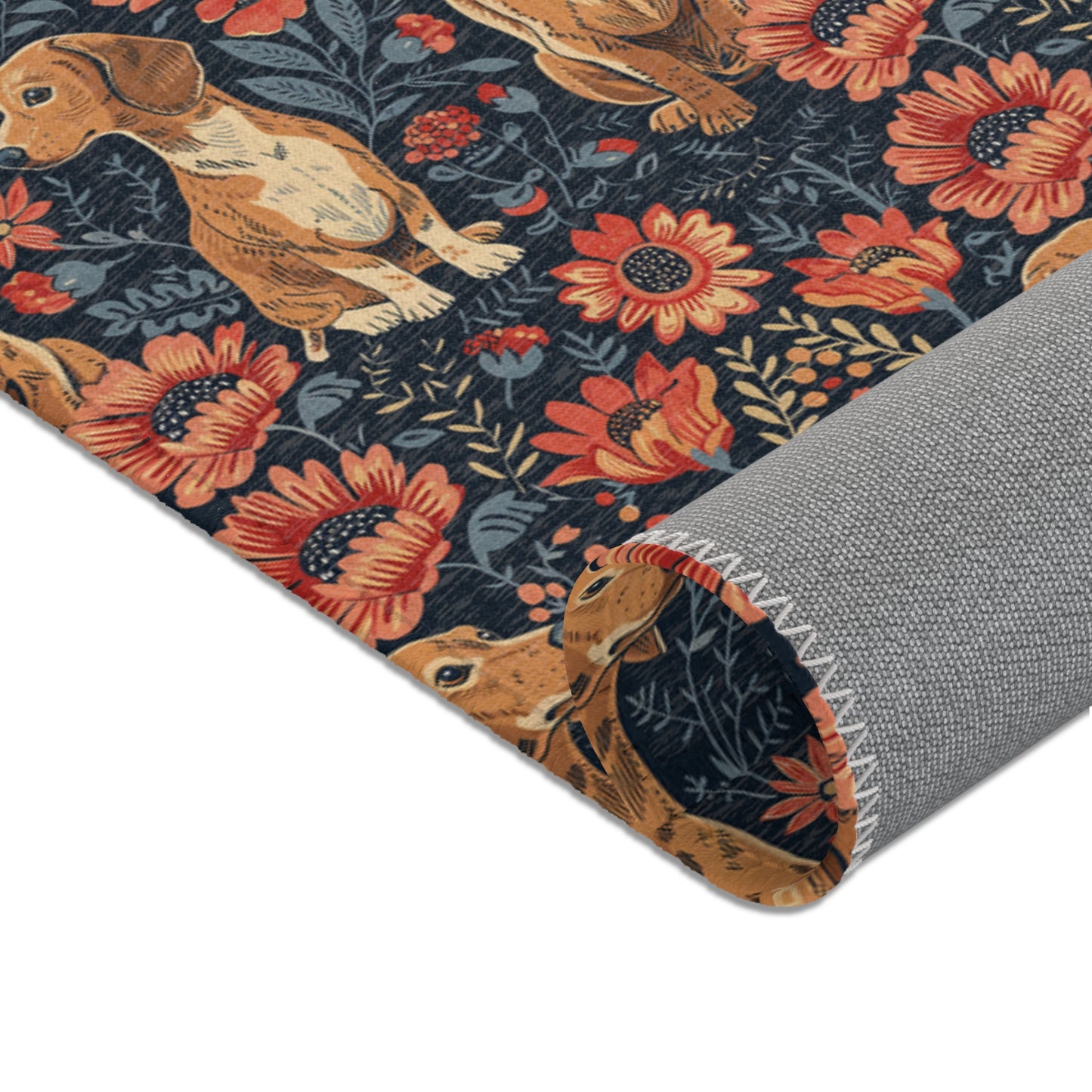 Dachshund Heritage - William Morris Inspired Area Rug