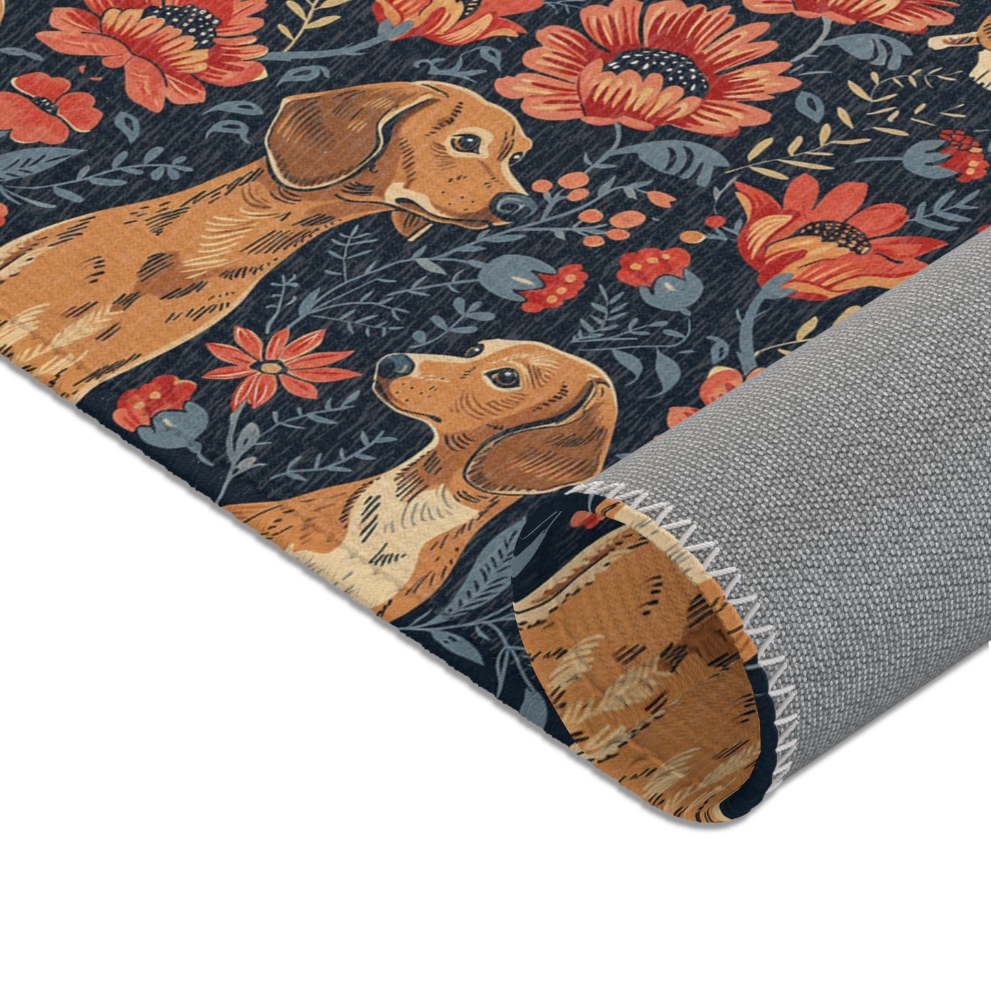 Dachshund Heritage - William Morris Inspired Area Rug