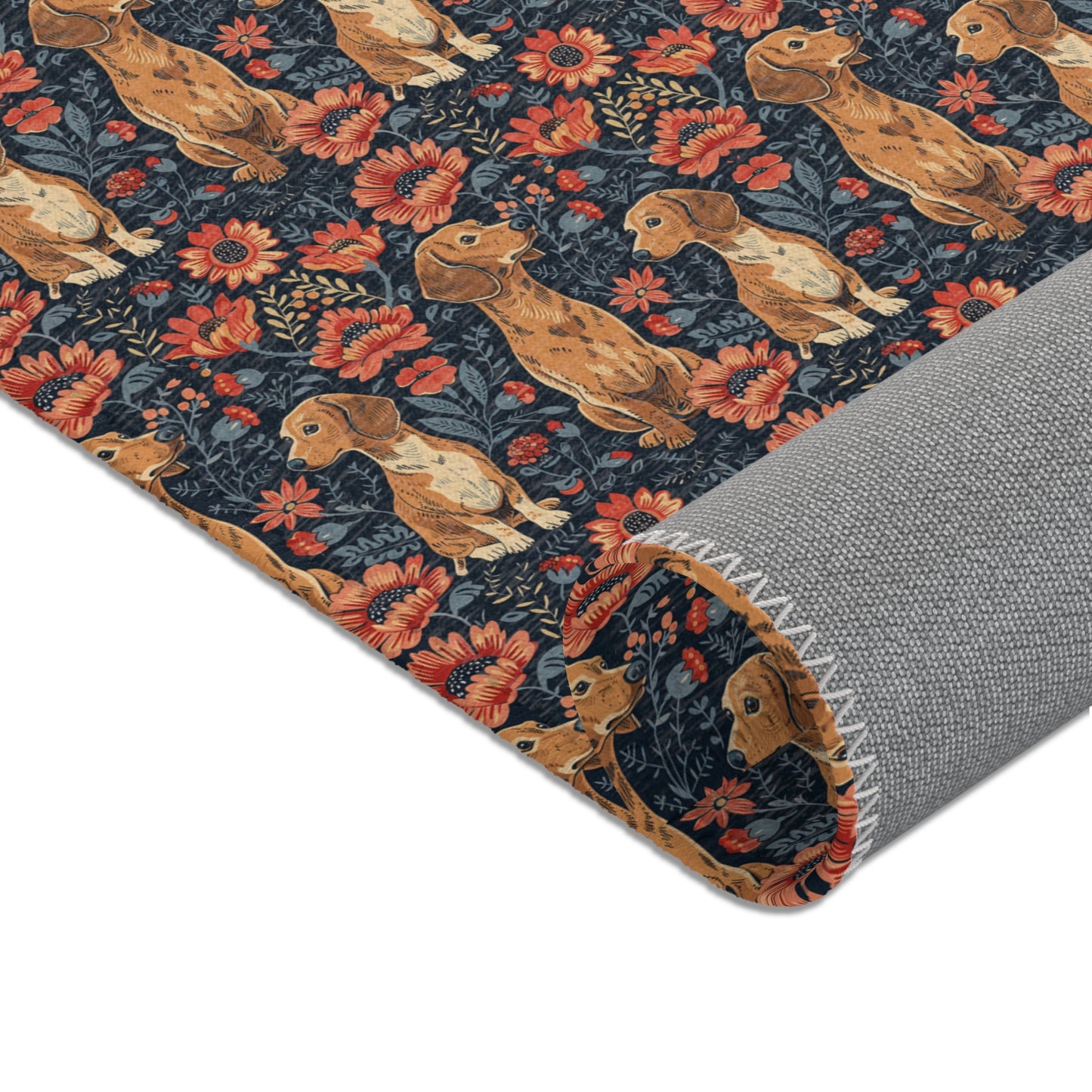 Dachshund Heritage - William Morris Inspired Area Rug