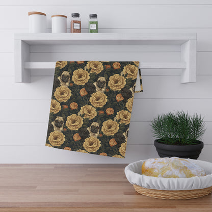 Pug in Bloom - William Morris Inspired Kitchen Towel